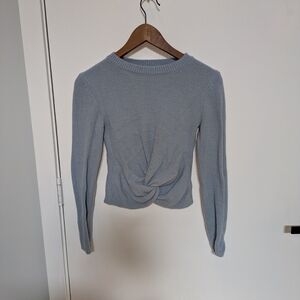 Blue Gray Long Sleeve Tie Front Sweater